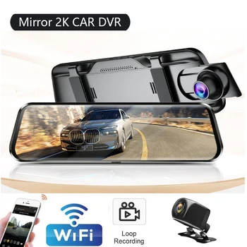 10-дюймовая зеркальная камера для автомобиля, Видеомагнитофон с сенсорным экраном, Видеорегистратор заднего вида, 1440P WiFi, 24-часовой парковочный видеорегистратор, Черный ящик