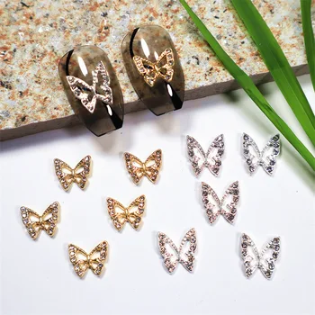10шт Циркониевых бабочек, роскошные Подвески для ногтей с блестящими бриллиантами, украшения из горного хрусталя, 3D Золотые/ Серебряные Металлические аксессуары с бабочками