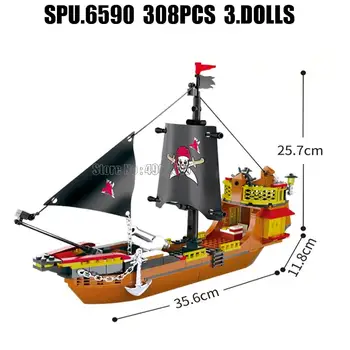 13126 308шт Черный жемчуг пиратский корабль оружие Строительные блоки игрушка