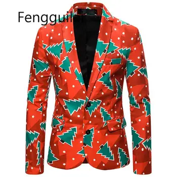 2020 Новый мужской Модный костюм, пальто, повседневный Приталенный Блейзер, Пуговицы, 3D Рождественская вечеринка, Блейзеры с цветочным принтом, куртка, Красный, зеленый