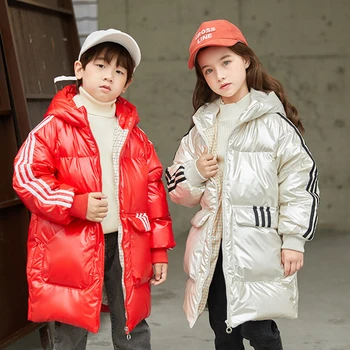 2021 Новый зимний блестящий детский пуховик, Модный зимний комбинезон для маленьких девочек, утепленное пальто для мальчиков, теплая детская одежда от 2 до 6 лет