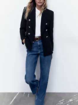 2023 новый женский двубортный пиджак black hundred и легко сочетающийся с ним тонкий ретро-пиджак с металлической пряжкой в нише