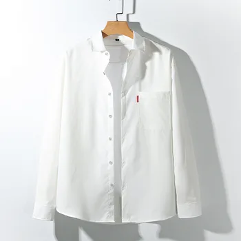 2023 Однотонная рубашка в Гонконгском стиле, мужская повседневная уличная одежда, воротник-стойка, рубашка с длинными рукавами на пуговицах, Дышащий размер 5XL