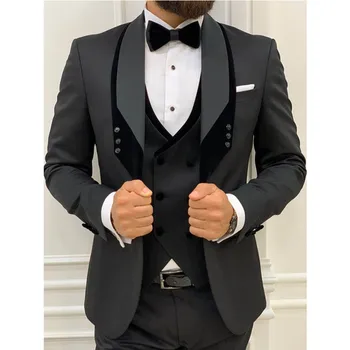 2023 Последний черный костюм Homme Mariage Официальная мода, приталенные Костюмы для мужчин, свадебный костюм жениха из 3 предметов, Смокинг