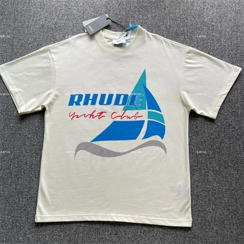 2023ss новые высококачественные футболки Оверсайз Rhude Vintage Sailboat, мужские и женские футболки оверсайз, футболки с коротким рукавом