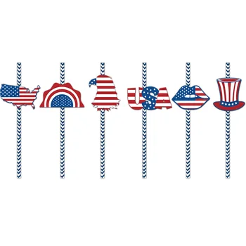24 шт. /компл. Одноразовые соломинки для 4 июля, декор в виде флагов, Хорошо продуманные патриотические соломинки для питья в тематическом оформлении Американского национального дня
