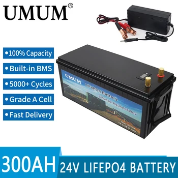 24V 300Ah LiFePO4 Литий-железо-фосфатный аккумулятор Встроенный BMS 5000 Циклов Для Замены Большей части резервного источника питания Домашнего хранилища энергии