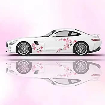 2ШТ автомобильных наклеек Sakura, боковая обертка в виде лепестков вишни, цветочные виниловые наклейки, наклейки на кузов автомобиля