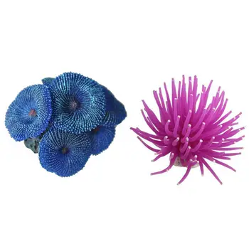 2шт Аквариумных рыбок, Морской Искусственный Коралловый орнамент, украшение - фиолетовый и синий