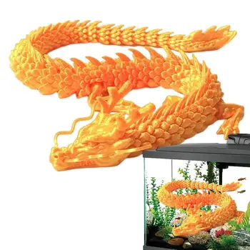 3D Печатный Дракон Ручной работы Китайская модель Дракона Аквариум для рыб Ландшафтное украшение Подвижная Сочлененная Статуя Дракона 17,72 дюйма