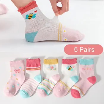 5 пар / лот, летние сетчатые тонкие дышащие носки для новорожденных, хлопковые носки с героями мультфильмов для новорожденных девочек и мальчиков, аксессуары для детской одежды