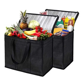 500 шт. / лот, очень большая сверхмощная сумка с пользовательским логотипом, Многоразовая сумка для доставки еды, термосумка для покупок, изолированная сумка-холодильник