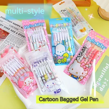 6шт Гелевая ручка Sanrio Hello Kitty Cinnamoroll Kuromi Для студентов, пишущих Офисную подпись Нейтральная ручка Канцелярские школьные принадлежности