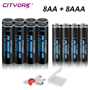 CITYORK 1.5V 3000mWh AAA USB Зарядная Батарея AA Перезаряжаемая Литий-ионная Батарея 1200mWh AAA Батарея AA AAA Литиевая С USB-кабелем
