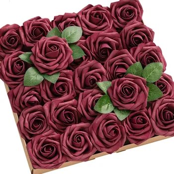 D-Seven, искусственные цветы, 25/50 шт, бордовые розы со стеблем для украшения свадебных букетов своими руками, композиция из цветов