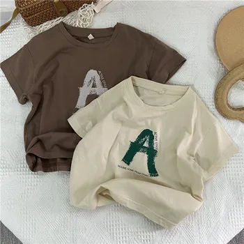 deer jonmi 2023, летние футболки для малышей с буквенным принтом, топы с короткими рукавами, повседневные футболки для маленьких мальчиков в корейском стиле