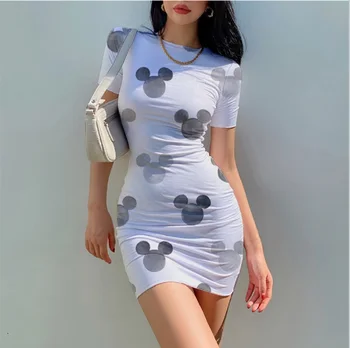 Disney Minnie Mickey Mouse Сексуальные облегающие платья Женщины 2022 Мини-летнее платье Vestidos Элегантные клубные платья для вечеринок