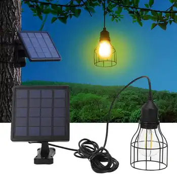 E27 Светодиодный солнечный светильник с подвесной металлической клеткой для домашнего освещения сада, двора, 5 В IP65 водонепроницаемый солнечный светильник