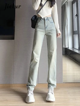 Jielur High Street, тонкие джинсы Harajuku, женские прямые джинсовые брюки в стиле ретро с высокой талией, женские модные джинсовые брюки для отдыха, женские
