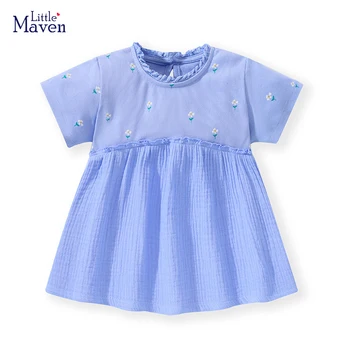 Little Maven/ одежда для девочек, синие платья, детская одежда, летняя детская одежда с короткими рукавами и героями мультфильмов, хлопковые платья.