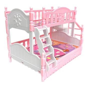 NK 1 комплект Пластиковой мебели принцессы 30 см Модная Розовая Двухъярусная кровать Выдвижной ящик Стремянка для аксессуаров Барби Кукла Подарок для девочки на День Рождения