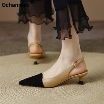 Ochanmeb, Женская обувь из натуральной овчины с пряжкой, женские туфли-лодочки на тонком среднем каблуке с острым носком, женские офисные туфли 42 Весна