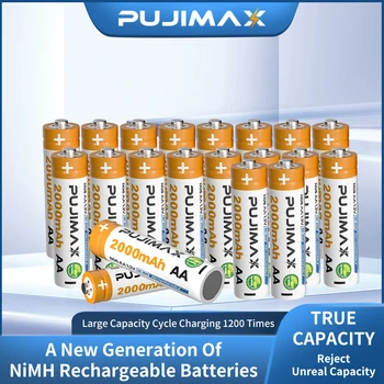 PUJIMAX 20ШТ батареек типа АА NIMH 1,2 В 2000 мАч Аккумуляторная батарея для рекордера, фонарика, игрового контроллера мощной емкости