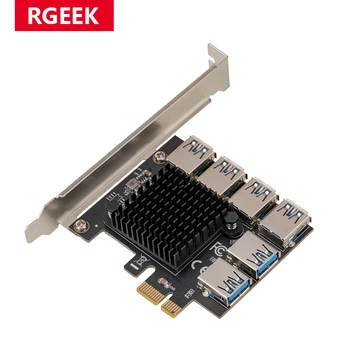 RGEEK от 1 до 6 PCIE PCI-E Riser Card Pci Express Multiplier Hub X4 Слот 20 ГБ USB 3.0 от 4X до 16X Riser Extender для майнинга BTC ETH