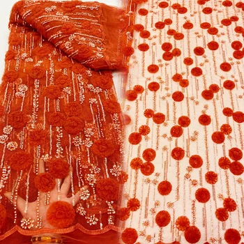 Африканская 3D кружевная ткань Sinya 2023 Высококачественная Роскошная Кружевная ткань из бисера С аппликацией в виде цветка, блесток и жемчуга для свадебной вечеринки