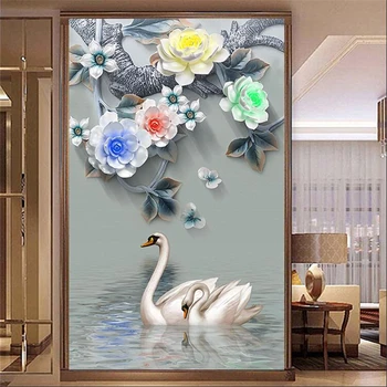 бейбехан Пользовательские обои 3d фреска трехмерный рельеф цветок лебедь крыльцо фон стены гостиная спальня 3d обои