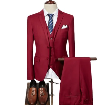 (Блейзер + Жилет + Брюки) Высококачественный мужской простой деловой элегантный модный костюм джентльмена для собеседования при приеме на работу, тонкий костюм из 3 предметов