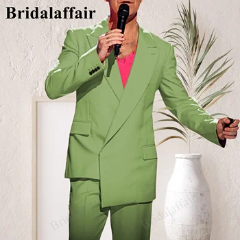 Бутик Bridalaffair Светло-зеленого цвета (блейзер + брюки) Для мужчин В британском стиле, элегантная мода, Высококлассный простой повседневный джентльмен, Лучшие мужчины