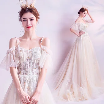 Весной 2022 года Новое Модное Тонкое платье принцессы Невесты с ярким хрустальным кружевом и большим хвостом, платье для выпускного вечера