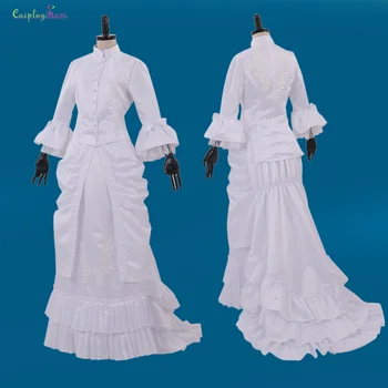 Викторианское белое платье герцогини 1860-х, белое бальное платье герцогини, белое викторианское винтажное свадебное платье, модное женское прогулочное платье