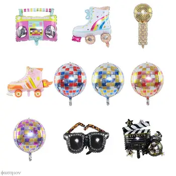 Воздушные шары из фольги ПВХ Disco 4D, надувные рок-радио, Роликовые коньки, декорации для вечеринок 80-90-х, ретро-хип-хоп тематика, Принадлежности для празднования Дня рождения.