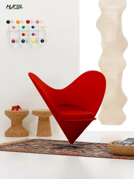 Вращающийся диван для гостиной, одноместный стул для отдыха, дизайнерский косметический стул в форме сердца, креативное красное искусство, мебель для дома
