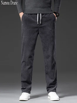 Высококачественные Новые осенние Свободные вельветовые брюки, мужские эластичные Прямые брюки с завязками на талии, мужские Большие размеры M-5XL
