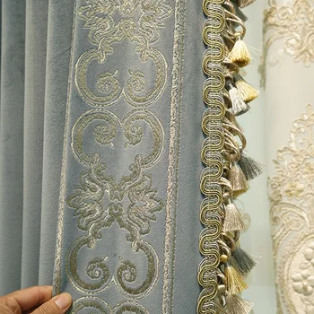 Высококачественный серый синий бархат в европейском стиле, вышивка, толстые шторы для спальни, гостиной, шторы для гостиной, столовой, спальни