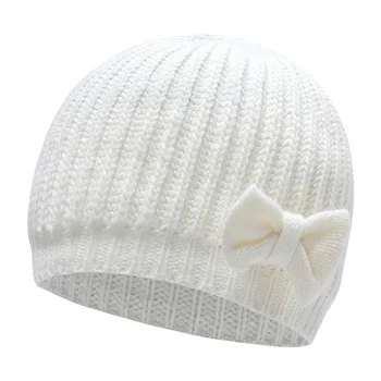 Вязаная шапочка с милыми бантиками на осень-зиму для маленьких девочек, однотонная теплая шапочка для малышей, капор