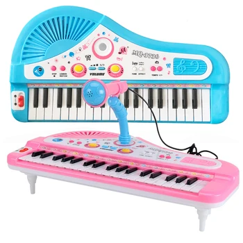 Детская музыкальная игрушка-пианино, игрушка-клавиатура, 37 клавиш, розовые электронные музыкальные многофункциональные инструменты с микрофоном, моя первая игрушка Pinao