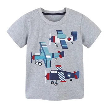 Детская одежда 2023, Новая детская одежда, Летняя новинка, Хлопковая футболка с короткими рукавами для мальчиков, мультяшный самолет, прямая поставка