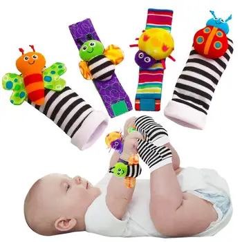 Детские Носки-погремушки, игрушки-браслеты с насекомыми, мультяшные животные, успокаивающая плюшевая игрушка для девочек и мальчиков от 3-6 до 12 месяцев, обучающая игрушка для мальчиков