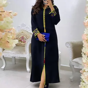 Джеллаба Платье Кафтан Женская Вышивка Цветочный Дубай Абая хиджаб С Капюшоном Элегантный Ислам Мусульманские Длинные Платья Макси Халат Femme 2023