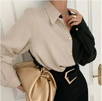 Женская блузка 2023 Весна осень Офисные женские рубашки с отложным воротником на пуговицах для женщин, повседневная женская модная одежда