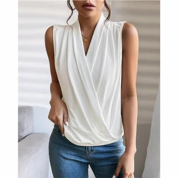 Женская сексуальная футболка Y2K Slim Fit без рукавов с V-образным вырезом, уличная одежда, женская элегантная модная летняя рубашка с рюшами, топ