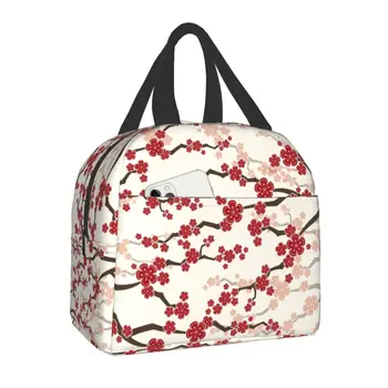 Женская сумка для ланча с цветущей сакурой, термоохладитель, японская коробка для бенто с цветами Сакуры, походная сумка для пикника