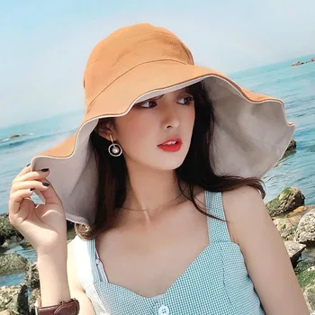 Женская элегантная шляпа с большими полями и рыбацкая шляпа, летняя Двусторонняя Праздничная защита от ультрафиолета, солнцезащитная шляпа для пикника