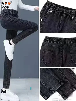 Женские узкие джинсы-карандаш с высокой талией, новая Корейская мода, джинсовые брюки большого размера 34, джинсы бойфренда Для женщин, черные джинсы, джинсы для мамы