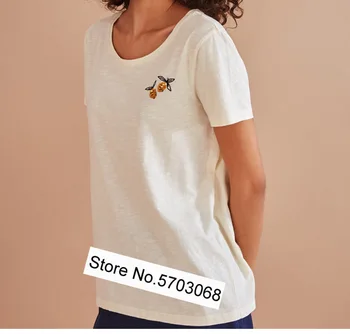 Женские хлопковые футболки Elfstyle с круглым вырезом и коротким рукавом, топ с аппликацией в виде вышивки лимона - Женская футболка с круглым вырезом
