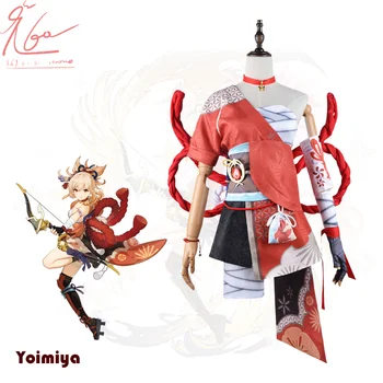 Игра Genshin Impact Naganohara Yoimiya Косплей Костюм Yoimiya Наряд Включает Платье Парик для аниме Косплей Yoimiya Наряды